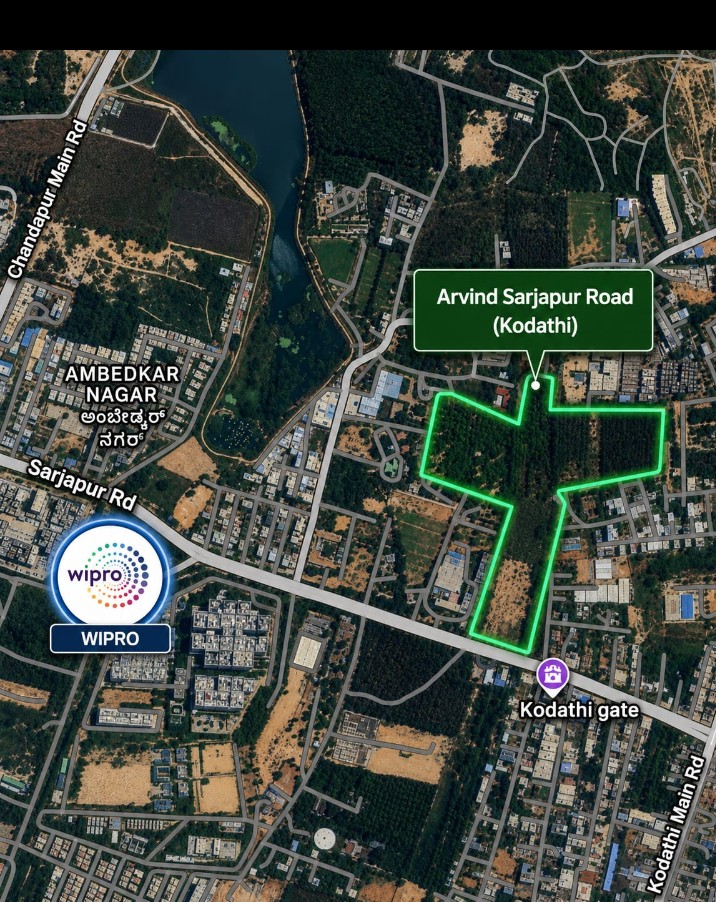 Arvind SmartSpaces Sarjapur location map, opposite Wipro at Kodathi on Sarjapur Road
